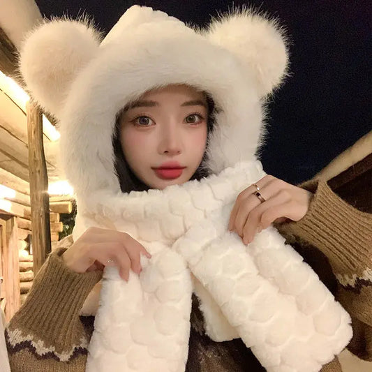 βSnow Bunnyβ 3-in-1 Plush Set β Hooded Scarf, Hat & Gloves Winter Warmer Majesty Me Streetwearβ’