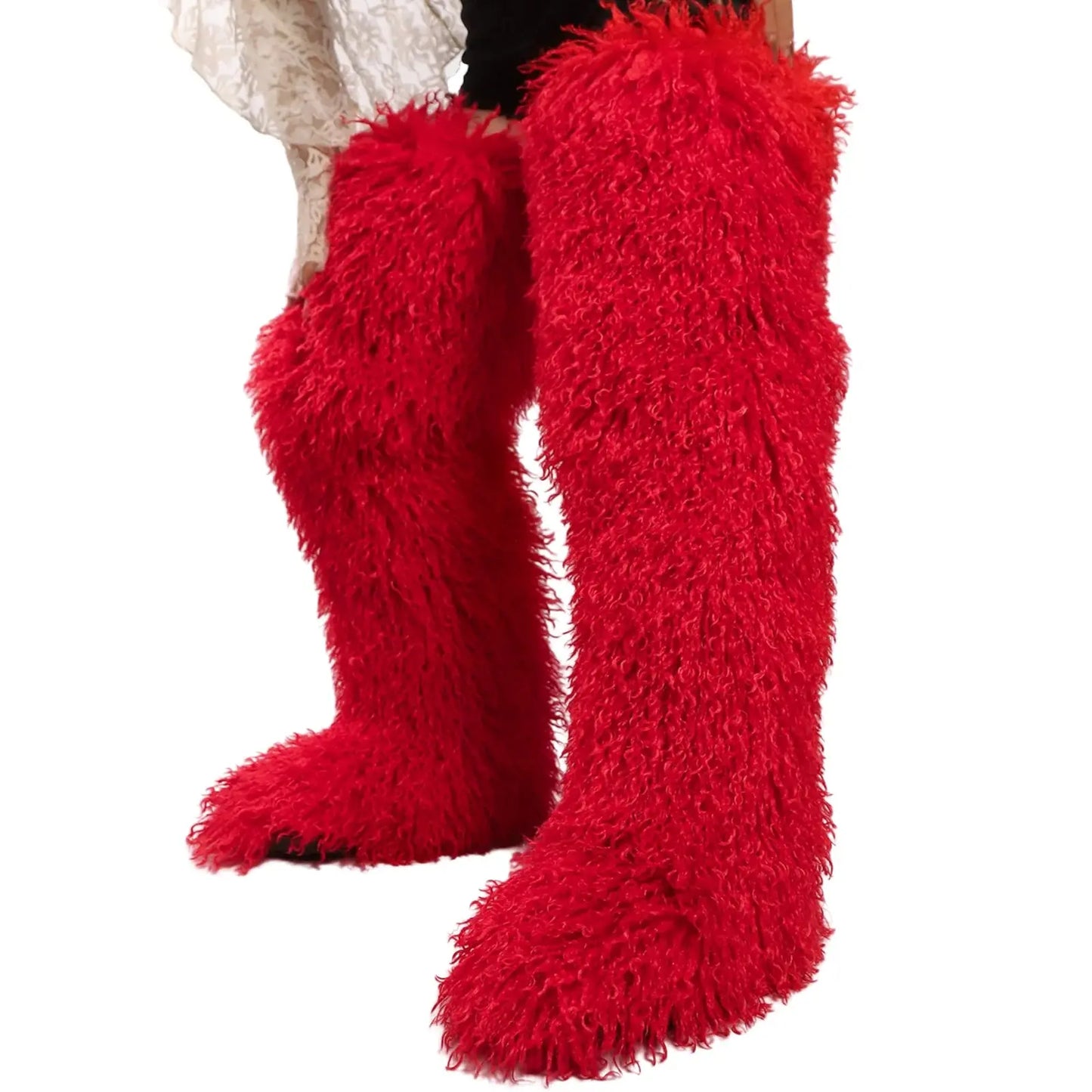 Royal Frost” Thigh-High Fur Boots – Luxe Mongolian Fox Snow Boots for the Modern It-Girl Majesty Me Streetwear™