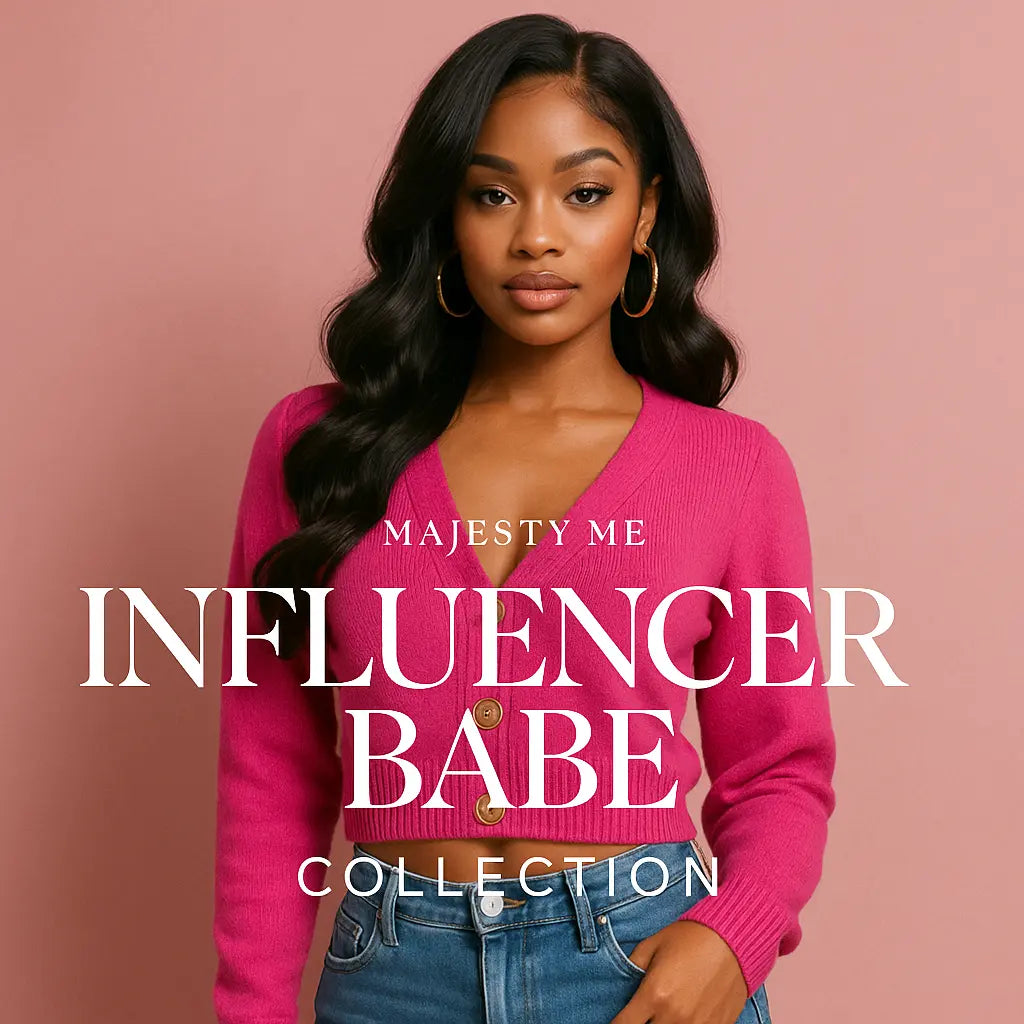 Editorial-style image of trendy influencer streetwear featuring bold Y2K outfits, accessories, and modern soft-life energy from Majesty Me Streetwear.