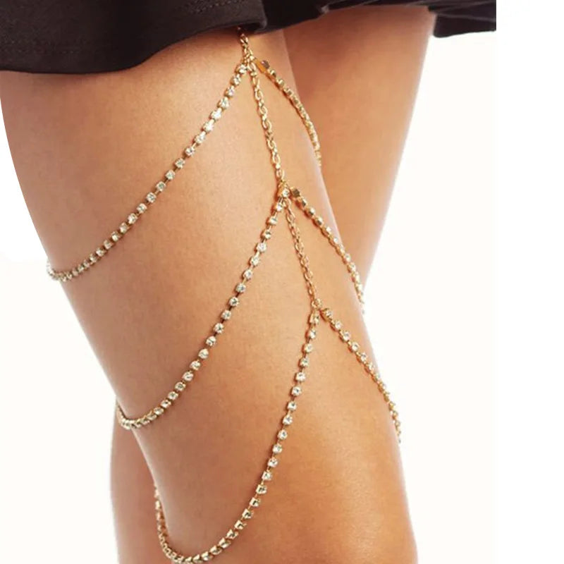 Beach 3 Layers Body Jewelry Summer Beach Sexy Multilayer Crystal Rhinestone Thigh Leg Body Chain Majesty Me