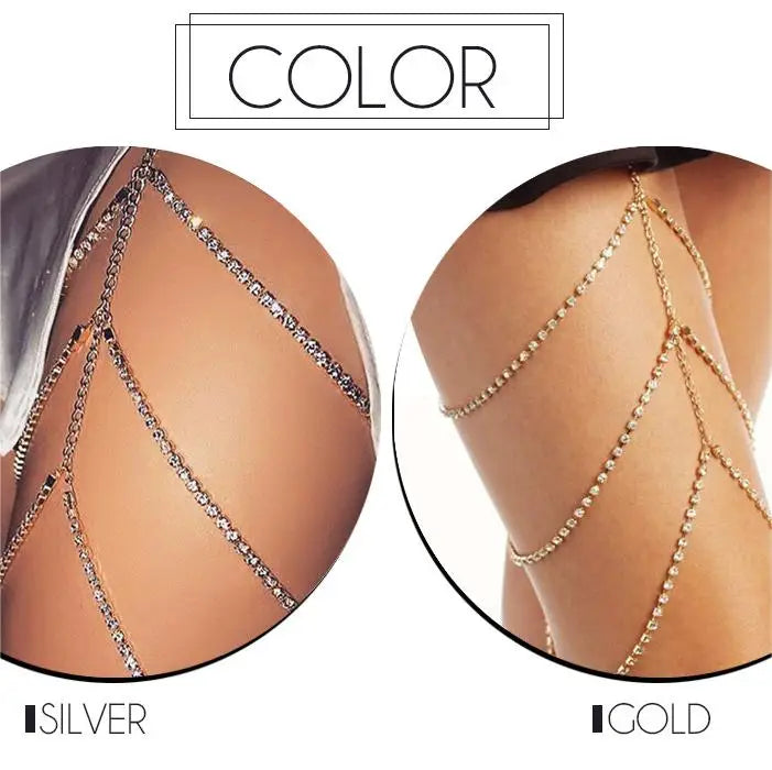 Beach 3 Layers Body Jewelry Summer Beach Sexy Multilayer Crystal Rhinestone Thigh Leg Body Chain Majesty Me