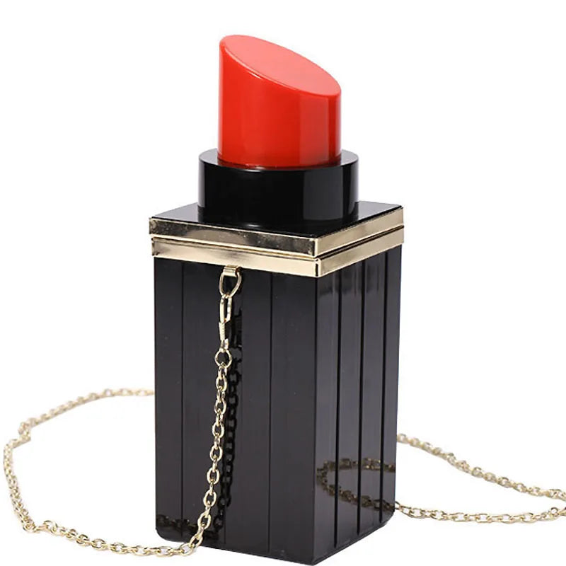Fashion Clutch Evening Bags Chain Bag Women Bags Black Lipstick Shape Designer Women Cutch Banquet Party Purse Beauty Majesty Me