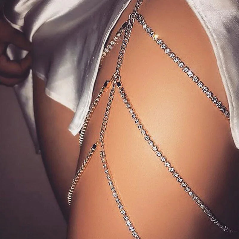 Beach 3 Layers Body Jewelry Summer Beach Sexy Multilayer Crystal Rhinestone Thigh Leg Body Chain Majesty Me