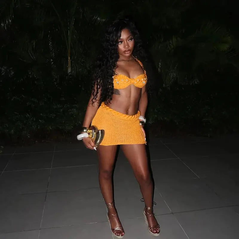 Coastal Royalty” Knit Two-Piece Set – Solid Color Beachwear for the Modern Muse Majesty Me Streetwear™