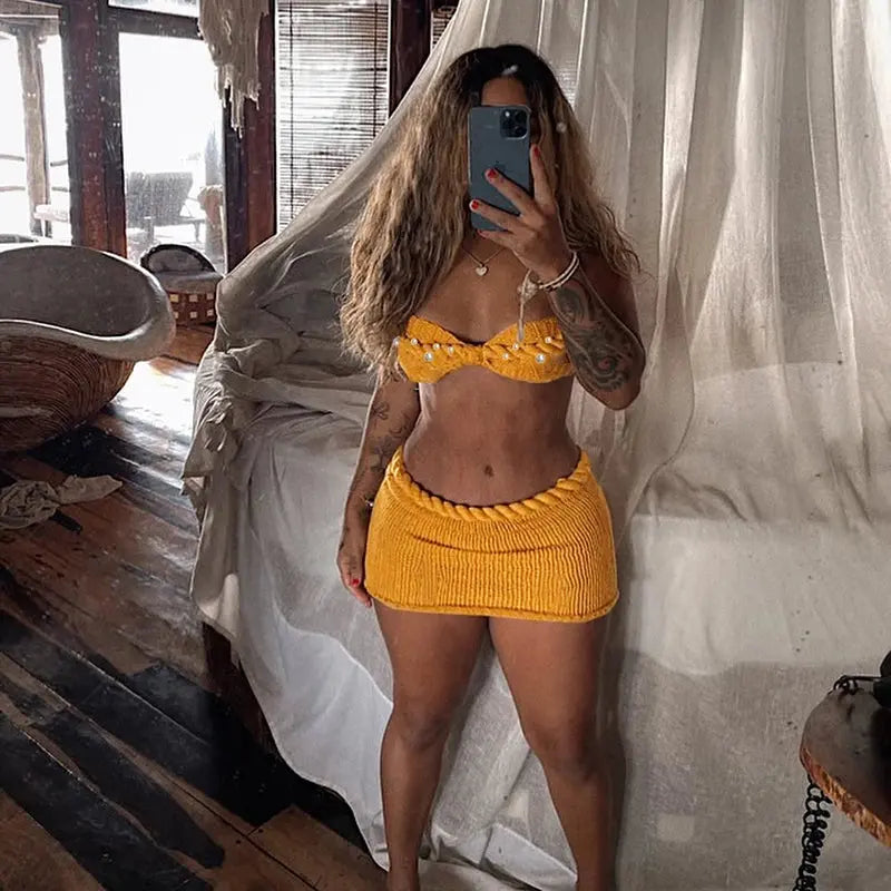 Coastal Royalty” Knit Two-Piece Set – Solid Color Beachwear for the Modern Muse Majesty Me Streetwear™