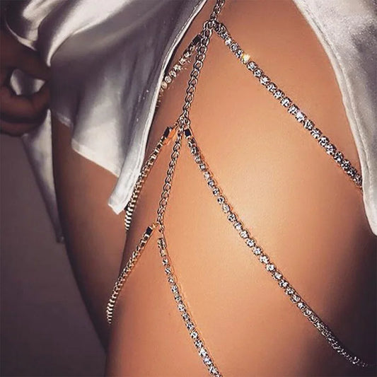 Beach 3 Layers Body Jewelry Summer Beach Sexy Multilayer Crystal Rhinestone Thigh Leg Body Chain Majesty Me