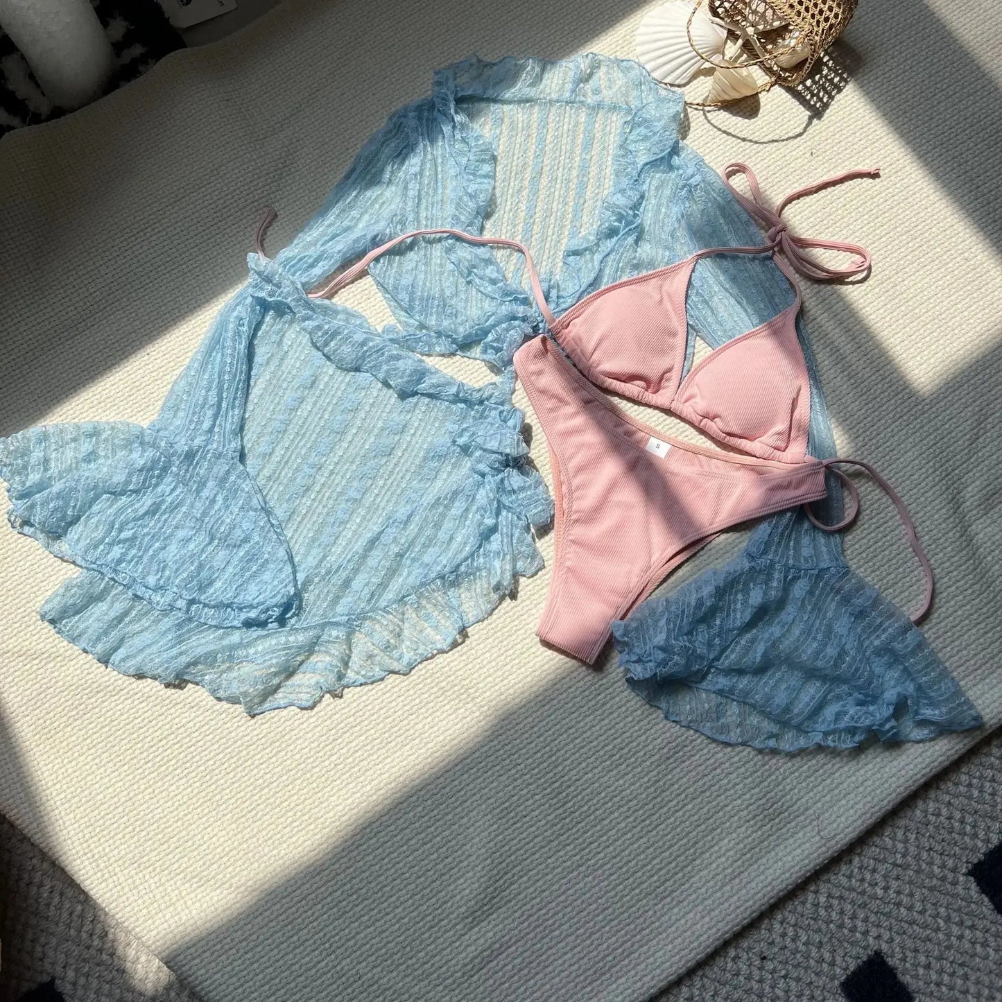 Heatwave” Four-Piece Bikini Set – Mesh Cover-Up, Slimming Swimsuit & Beachwear Ensemble Majesty Me Streetwear™