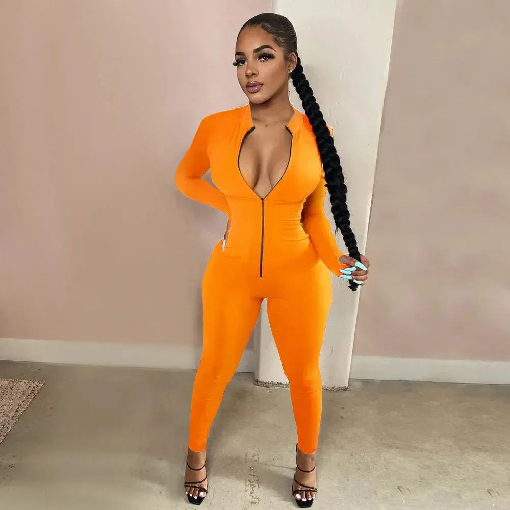 “Vixen Fit Long Sleeve Jumpsuit – Sexy Zip-Up Bodycon Romper Set” Majesty Me Streetwear™