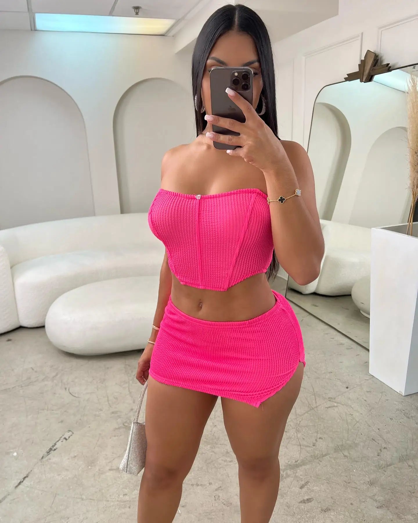 Women's sexy fishbone top slim slit short skirt fashion set short skirt two-piece set Majesty Me