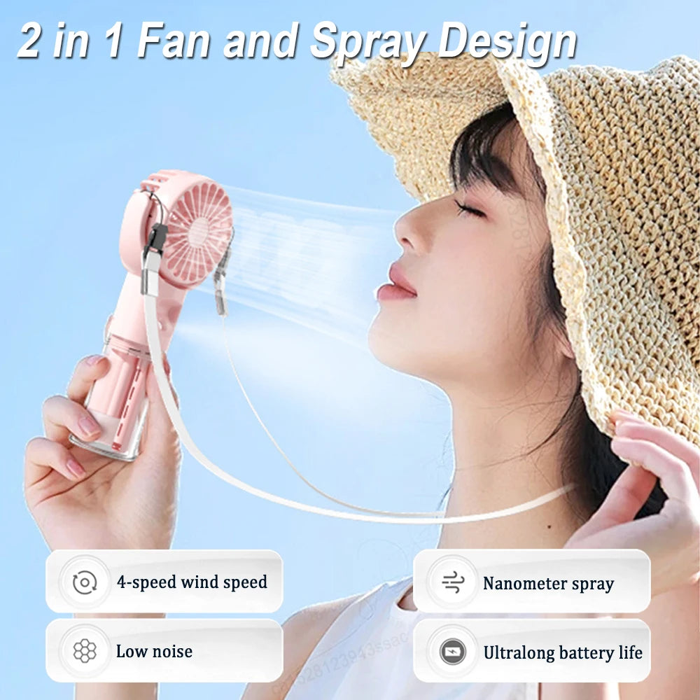 Portable Water Mist Fan Mini Handheld Fan USB Charging 4 Speeds Hanging Neck Spray Fans Portable Personal Hand Held Small Fan Majesty Me