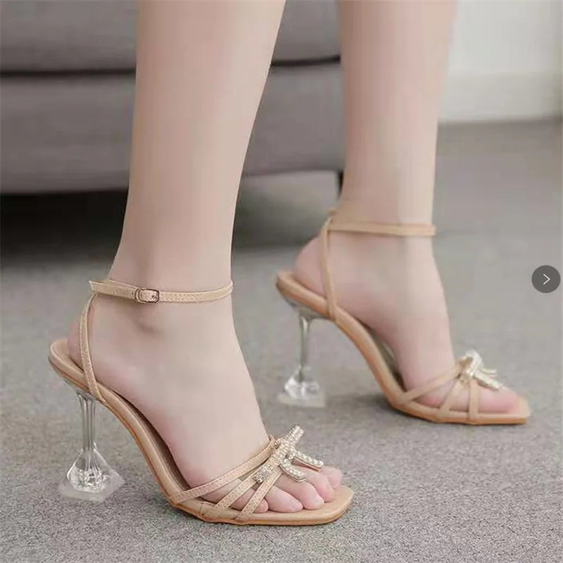 Comemore Women's High Heels Sexy Sandal Women Stiletto Heel Slingback Shoes Woman Summer 2025 Fashion Rhinestone Plus Size 42 43 Majesty Me