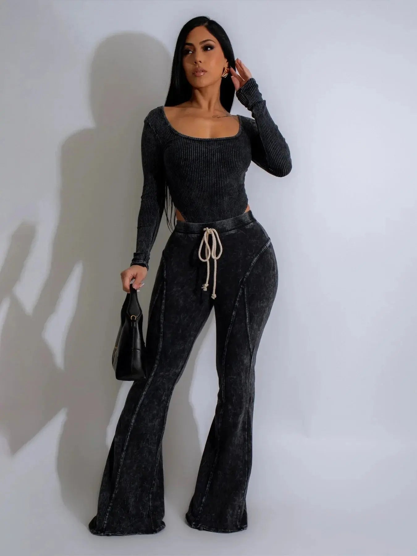 “Soft Motion” Knit Set – Long Sleeve Bodysuit & Flared Pants Tracksuit Majesty Me Streetwear™