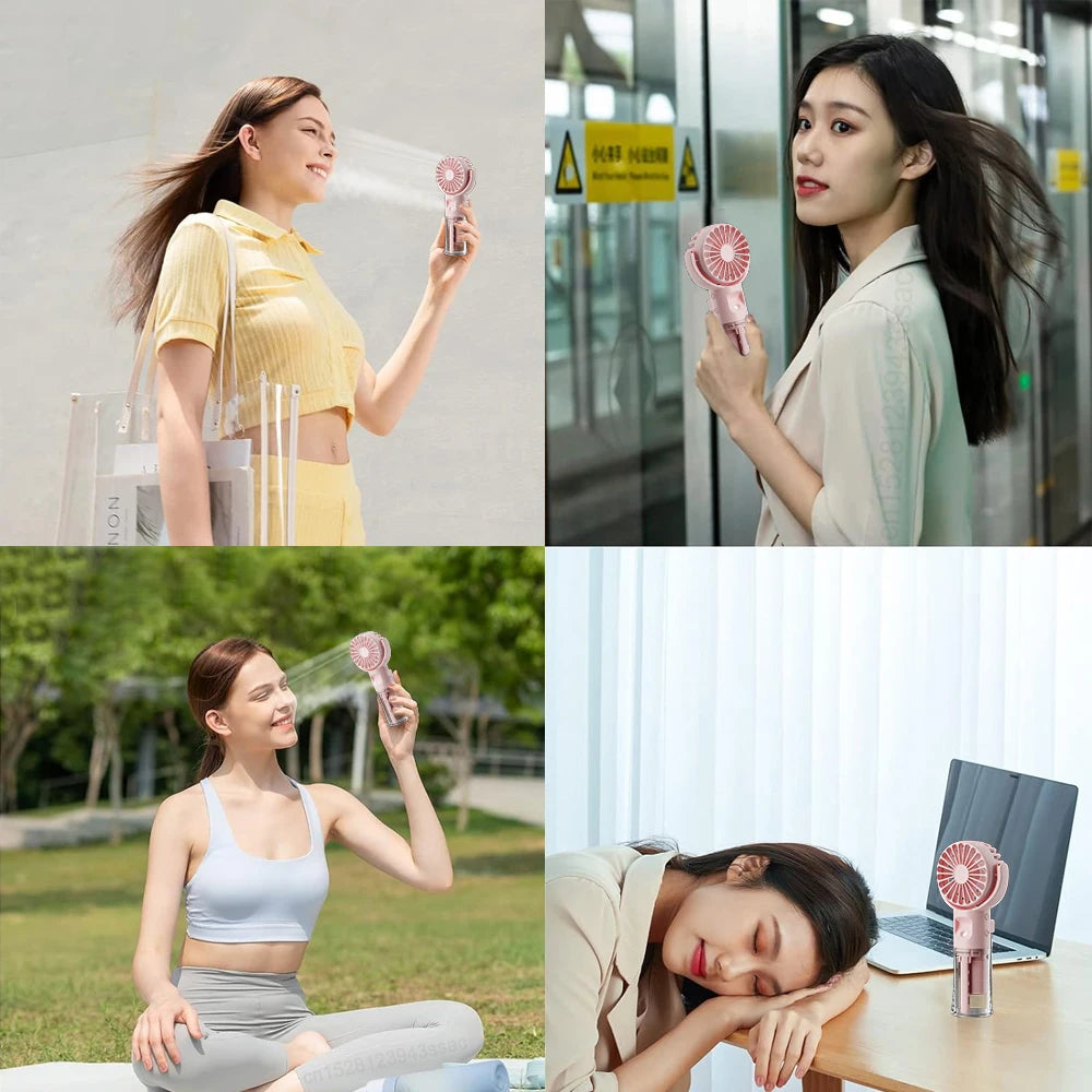 Portable Water Mist Fan Mini Handheld Fan USB Charging 4 Speeds Hanging Neck Spray Fans Portable Personal Hand Held Small Fan Majesty Me