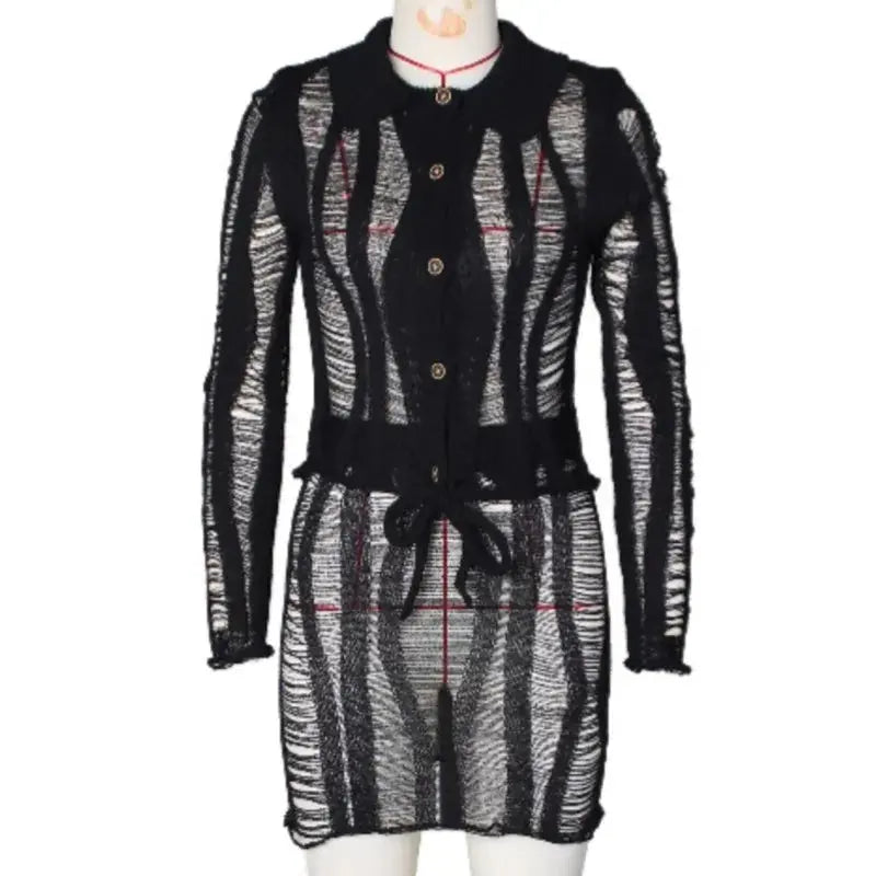 Golden Hour Knit” Two-Piece Set – Long Sleeve Cut-Out Top + Mini Skirt Outfit Majesty Me Streetwear™