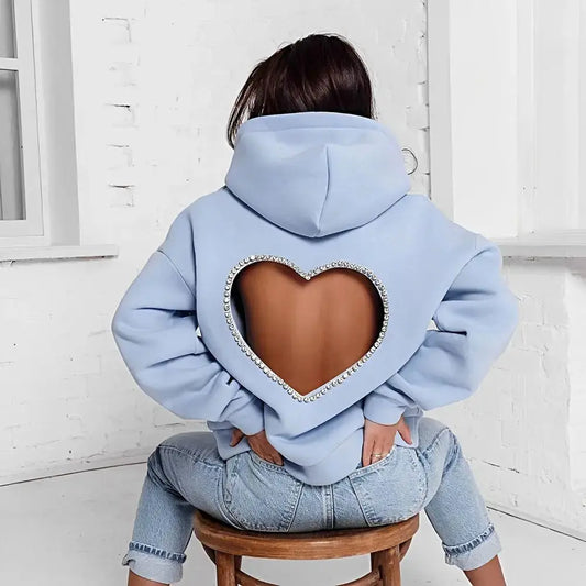 Heart Cutout Rhinestone Women's Hoodie Majesty Me Streetwear™