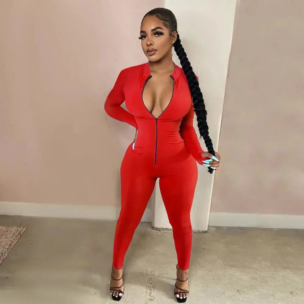 “Vixen Fit Long Sleeve Jumpsuit – Sexy Zip-Up Bodycon Romper Set” Majesty Me Streetwear™