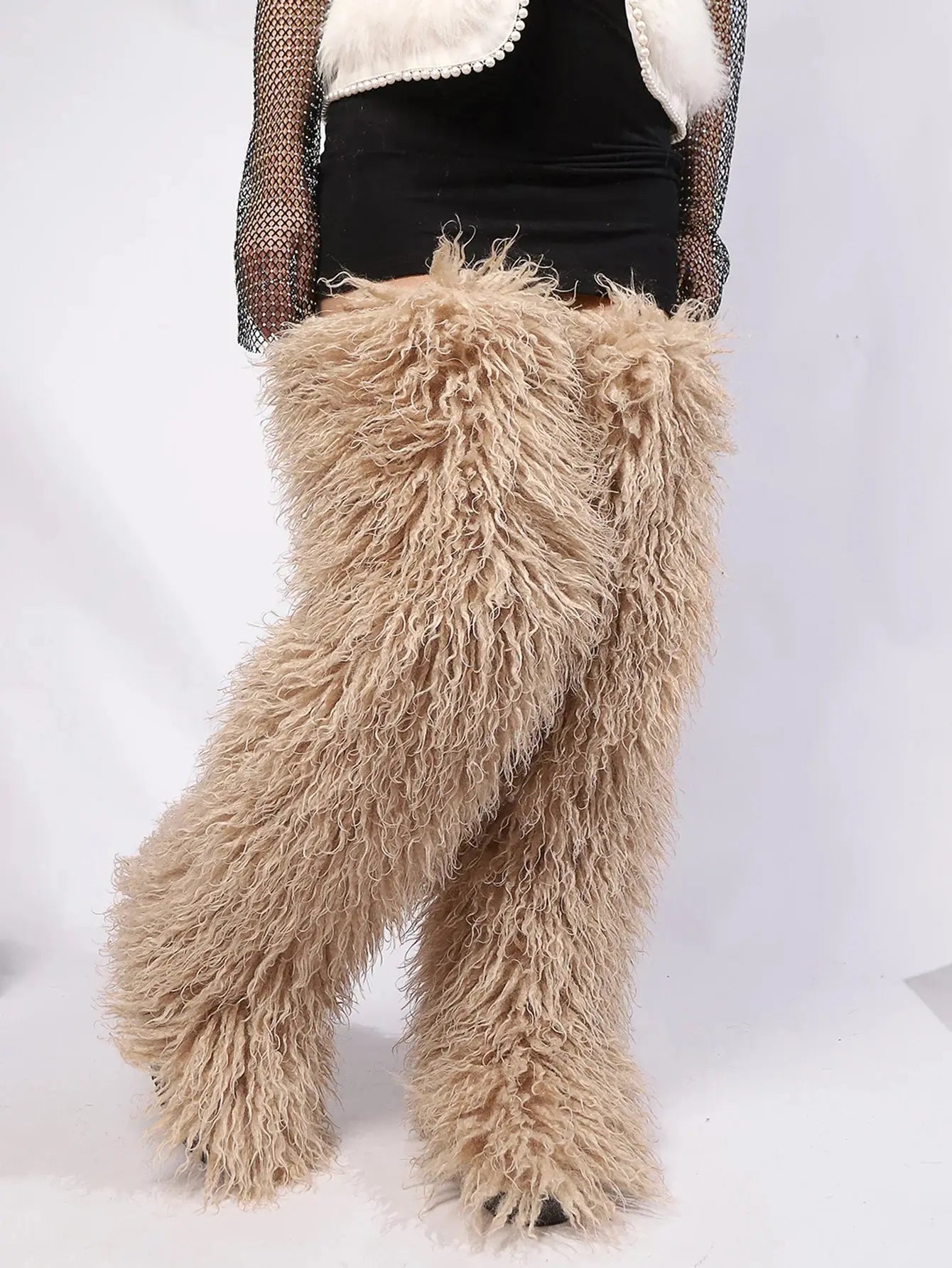 Royal Frost” Thigh-High Fur Boots – Luxe Mongolian Fox Snow Boots for the Modern It-Girl Majesty Me Streetwear™