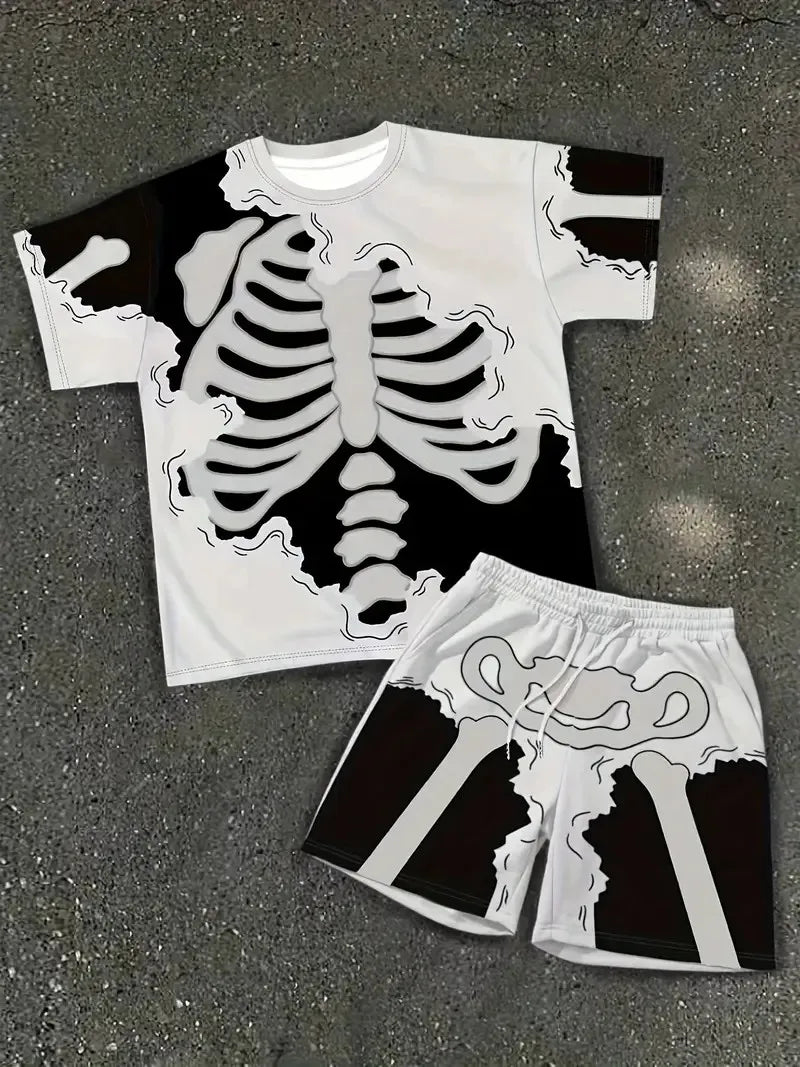 The 2025 summer new men's set features street casual hip-hop fashion comfort and softness with 3D frame pattern prints Majesty Me