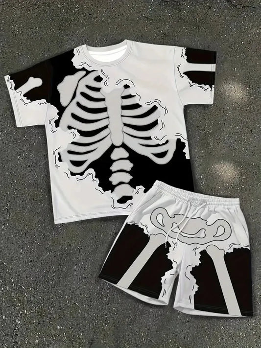 The 2025 summer new men's set features street casual hip-hop fashion comfort and softness with 3D frame pattern prints Majesty Me