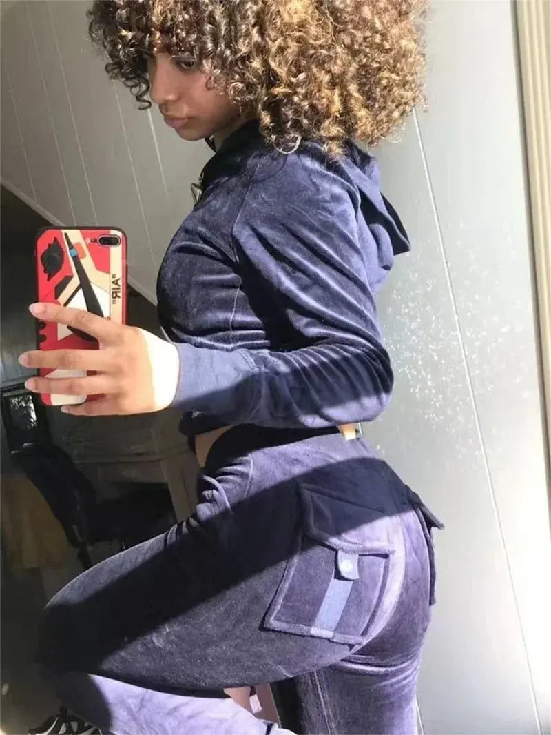 Jay Cee Velvet Crown Tracksuit – 2025 Spring Fall Women’s 2-Piece Set | Elegant Velour Sweatsuit with Royal Detailing Majesty Me