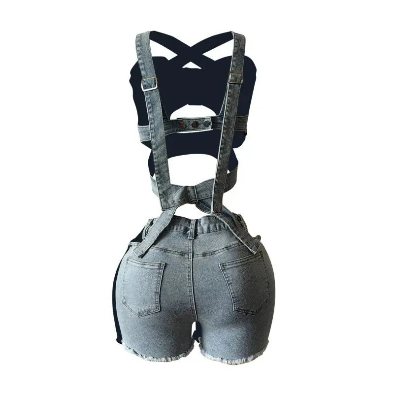 Denim Dream Two-Piece Set – Women’s Strap Vest Crop Top & Pocket Shorts | Sexy Streetwear Summer Outfit 2025 Majesty Me Streetwear™