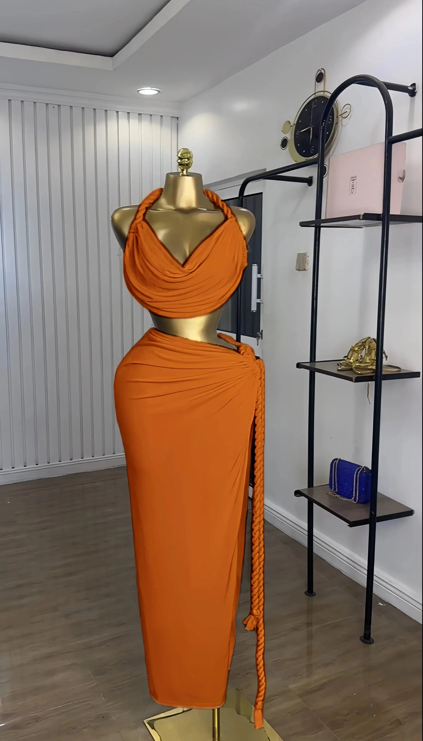 Golden Muse” Halter Neck Maxi Set – Crop Top + High-Split Skirt for Women Majesty Me Streetwear™