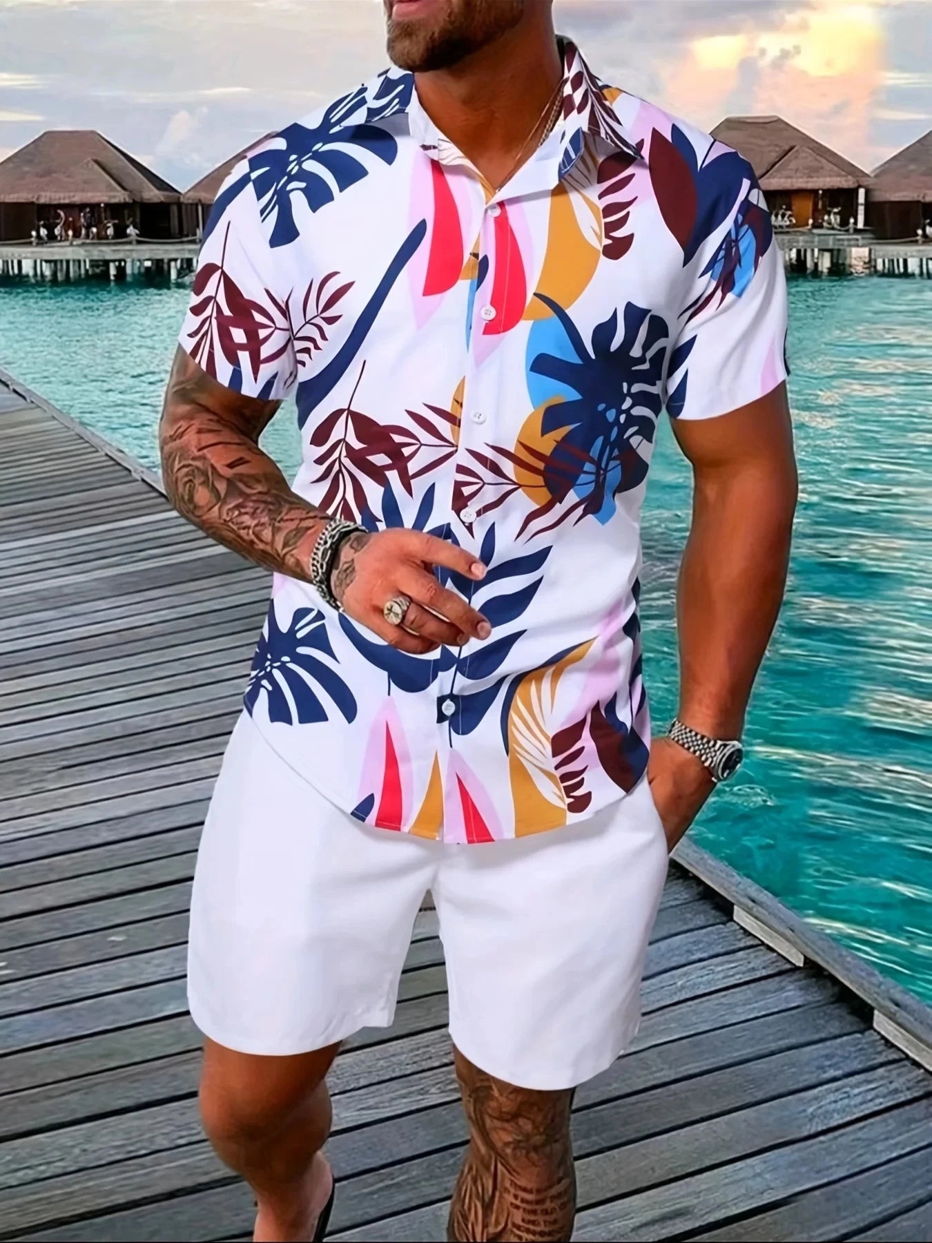 2024 Men Sets Print Patchwork Lapel Short Sleeve Casual Shirt Beach Shorts Summer Streetwear Vacation Hawaiian Suits Men S-5XL Majesty Me