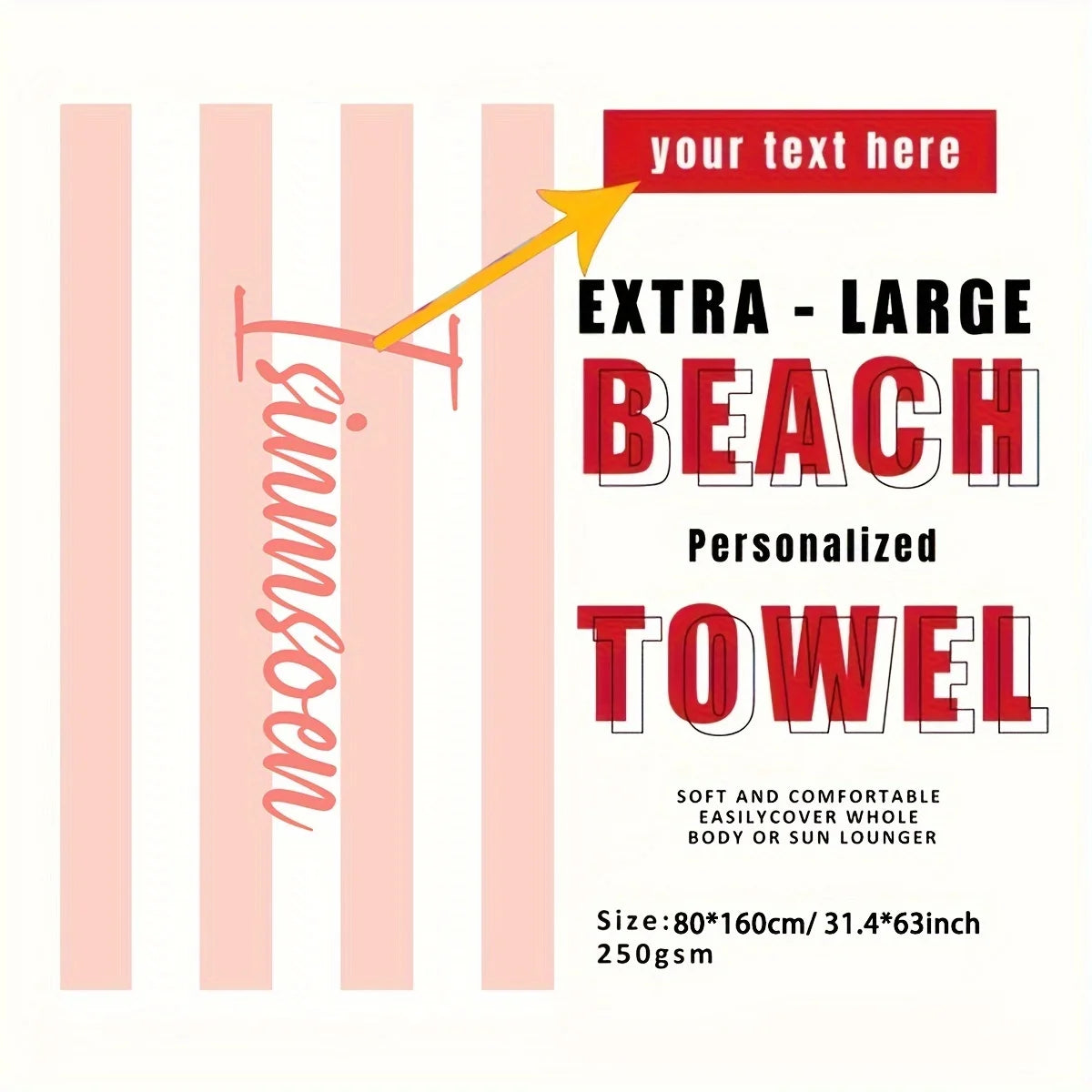 Customized Beach Towel Striped Pattern Personalized Absorbent Bath Towel Quick-drying Swimming Towel For Beach Swimming Outdoor Majesty Me
