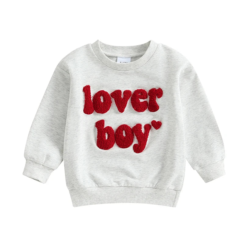 2024-10-16 Lioraitiin Toddler Baby Boys Valentine's Day Sweatshirts Long Sleeve Crew Neck Letter Embroidery Pullovers Spring Top Majesty Me