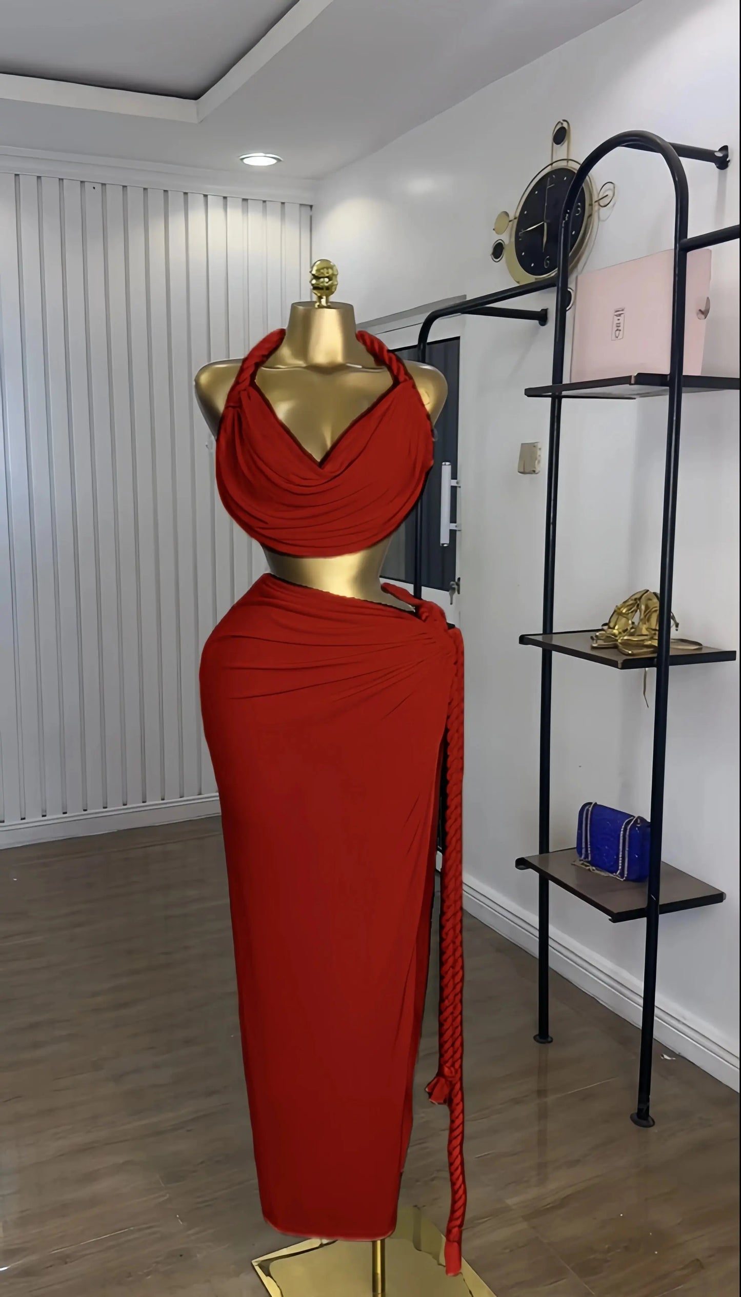 Golden Muse” Halter Neck Maxi Set – Crop Top + High-Split Skirt for Women Majesty Me Streetwear™