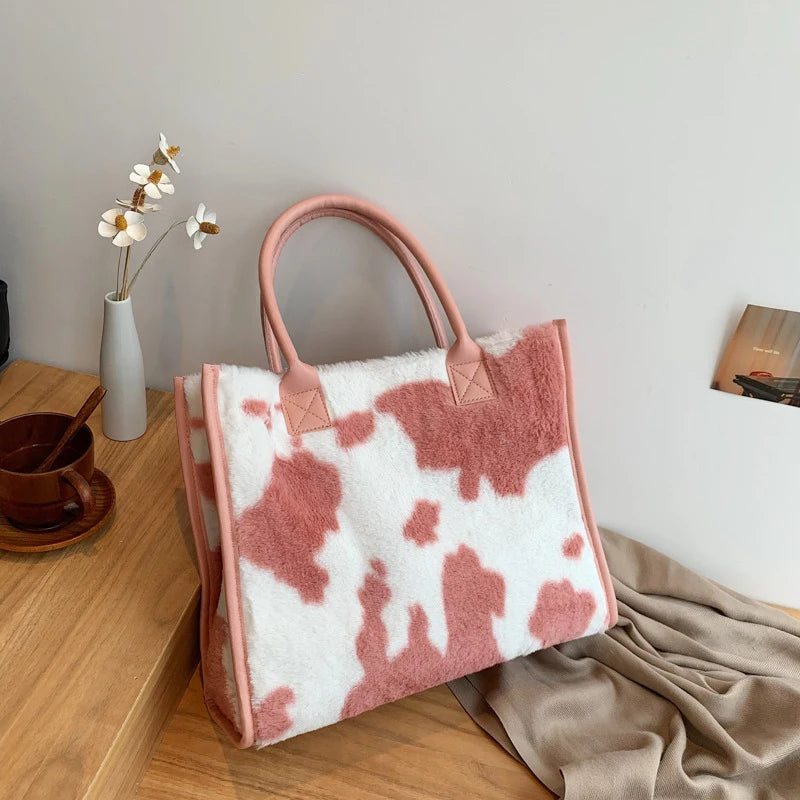 Winter Faux Fur ,Leopard Print Designer Shopper Totes, Fashion Soft Plush Women Shoulder Bags, Large Capacity Handbags and Purse Majesty Me