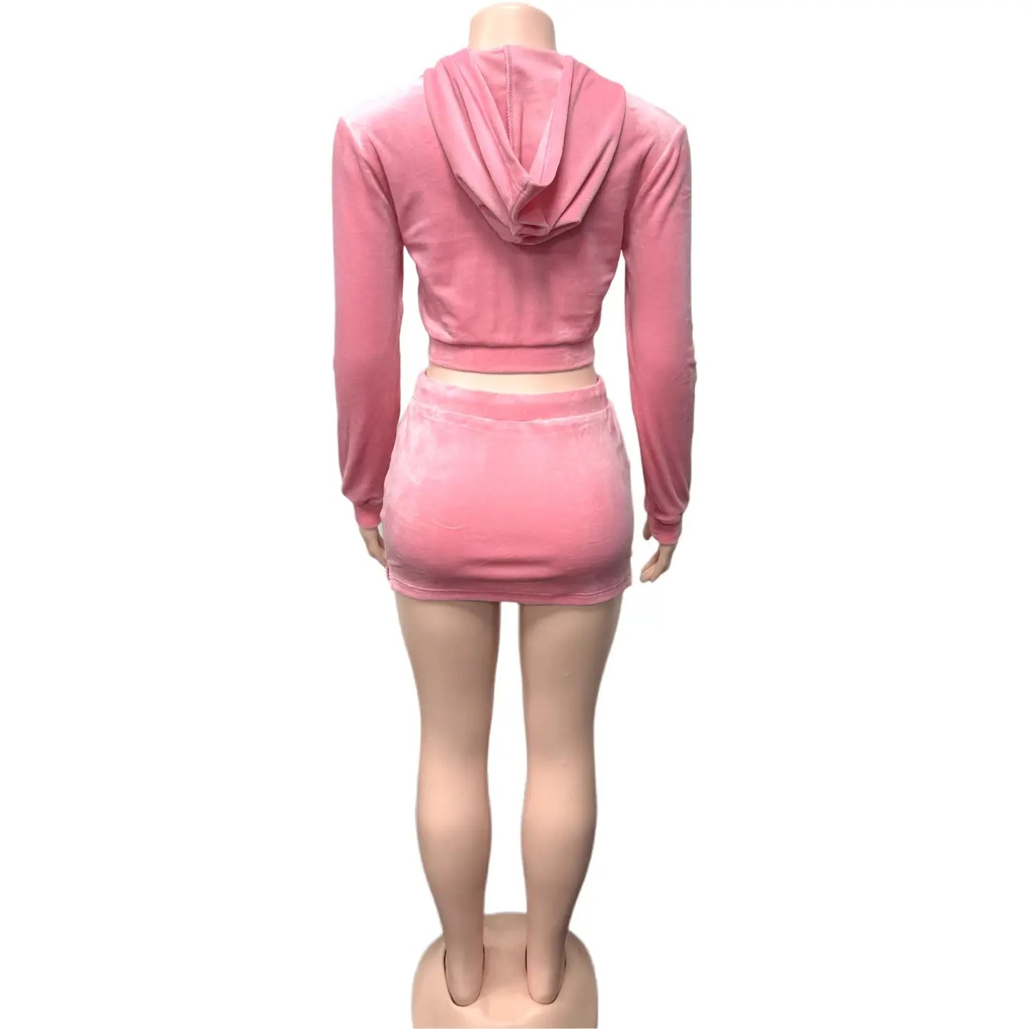 Velvet Hooded Two-Piece Set – Women’s Zip Crop Jacket & Split Drawstring Skirt | Luxury Streetwear Matching Outfit Majesty Me Streetwear™