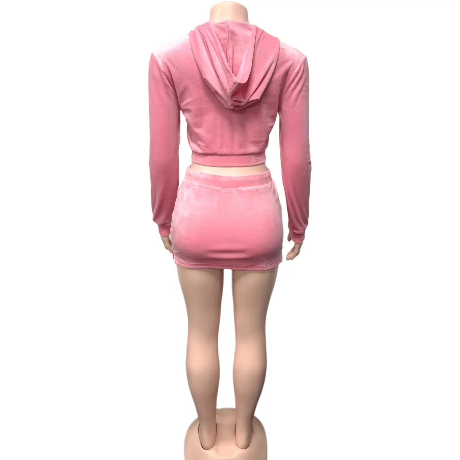 Velvet Hooded Two-Piece Set – Women’s Zip Crop Jacket & Split Drawstring Skirt | Luxury Streetwear Matching Outfit Majesty Me Streetwear™