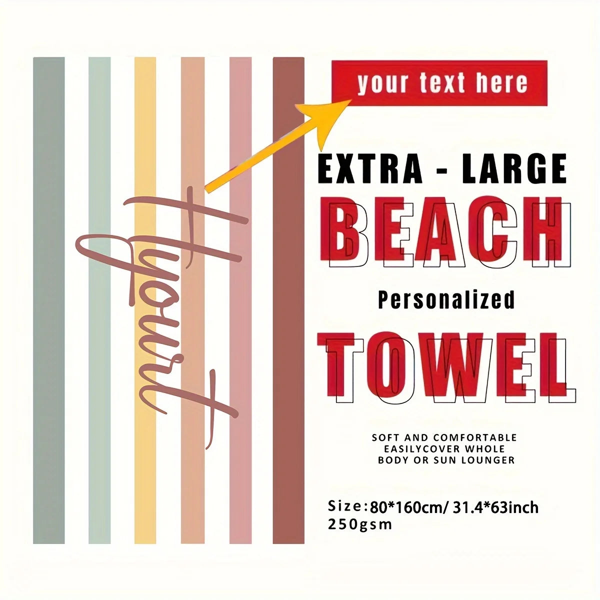 Customized Beach Towel Striped Pattern Personalized Absorbent Bath Towel Quick-drying Swimming Towel For Beach Swimming Outdoor Majesty Me