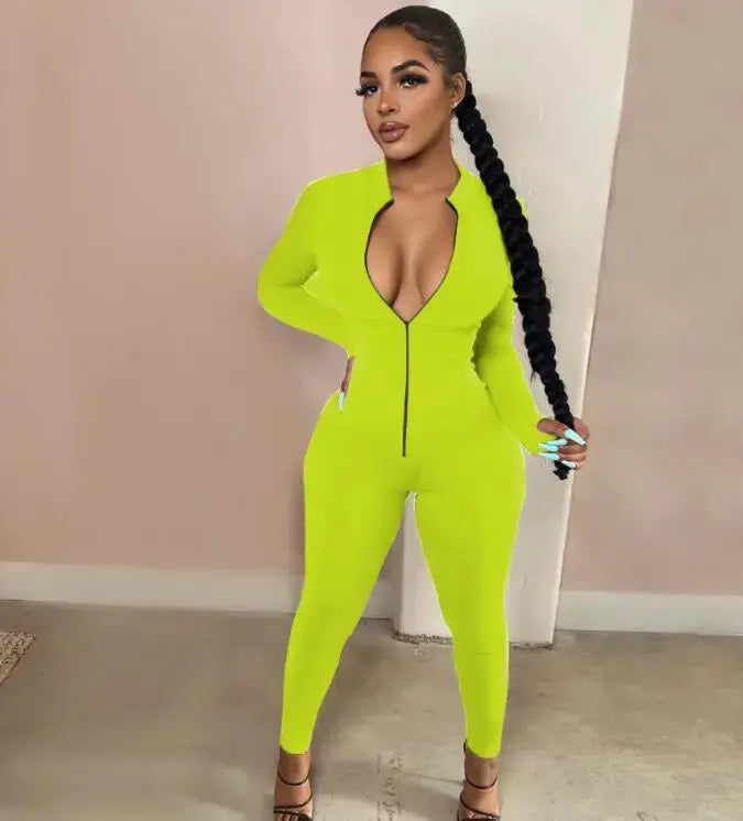 “Vixen Fit Long Sleeve Jumpsuit – Sexy Zip-Up Bodycon Romper Set” Majesty Me Streetwear™