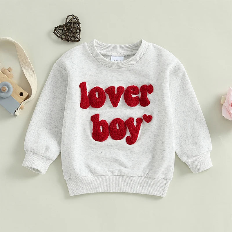 2024-10-16 Lioraitiin Toddler Baby Boys Valentine's Day Sweatshirts Long Sleeve Crew Neck Letter Embroidery Pullovers Spring Top Majesty Me