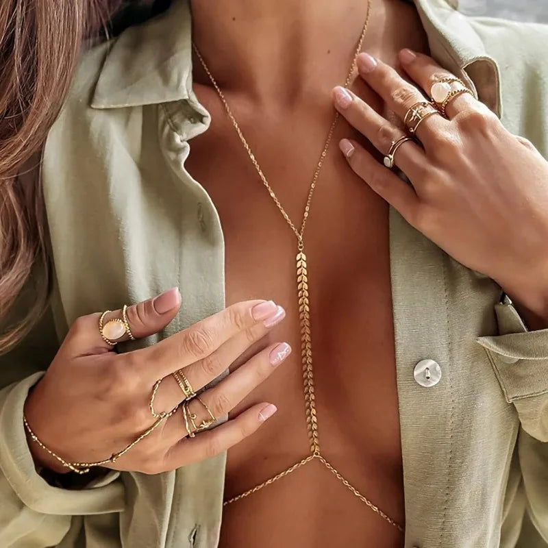 Sexy Body Chains for Women Mom, 14K Gold Layered Belly Waist Chain Bikini Bra Chain, Summer Beach Rhinestone Body Jewelry Majesty Me