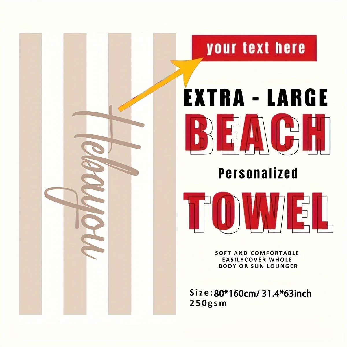 Customized Beach Towel Striped Pattern Personalized Absorbent Bath Towel Quick-drying Swimming Towel For Beach Swimming Outdoor Majesty Me