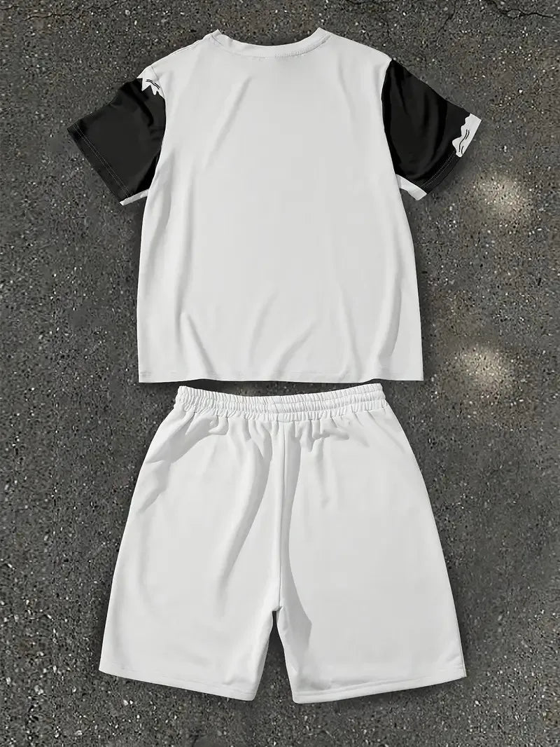 The 2025 summer new men's set features street casual hip-hop fashion comfort and softness with 3D frame pattern prints Majesty Me