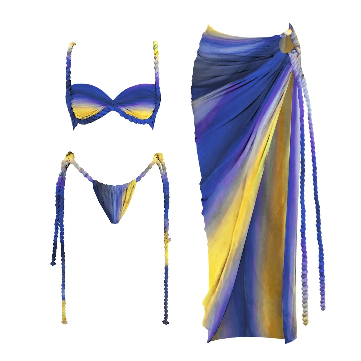 New 3Pcs Crochet Bikini Women Swimsuit Sexy Swimwear Halter Biquini Push Up Swim Suit Strappy Bodysuit Female Bathsuit Beachwear Majesty Me