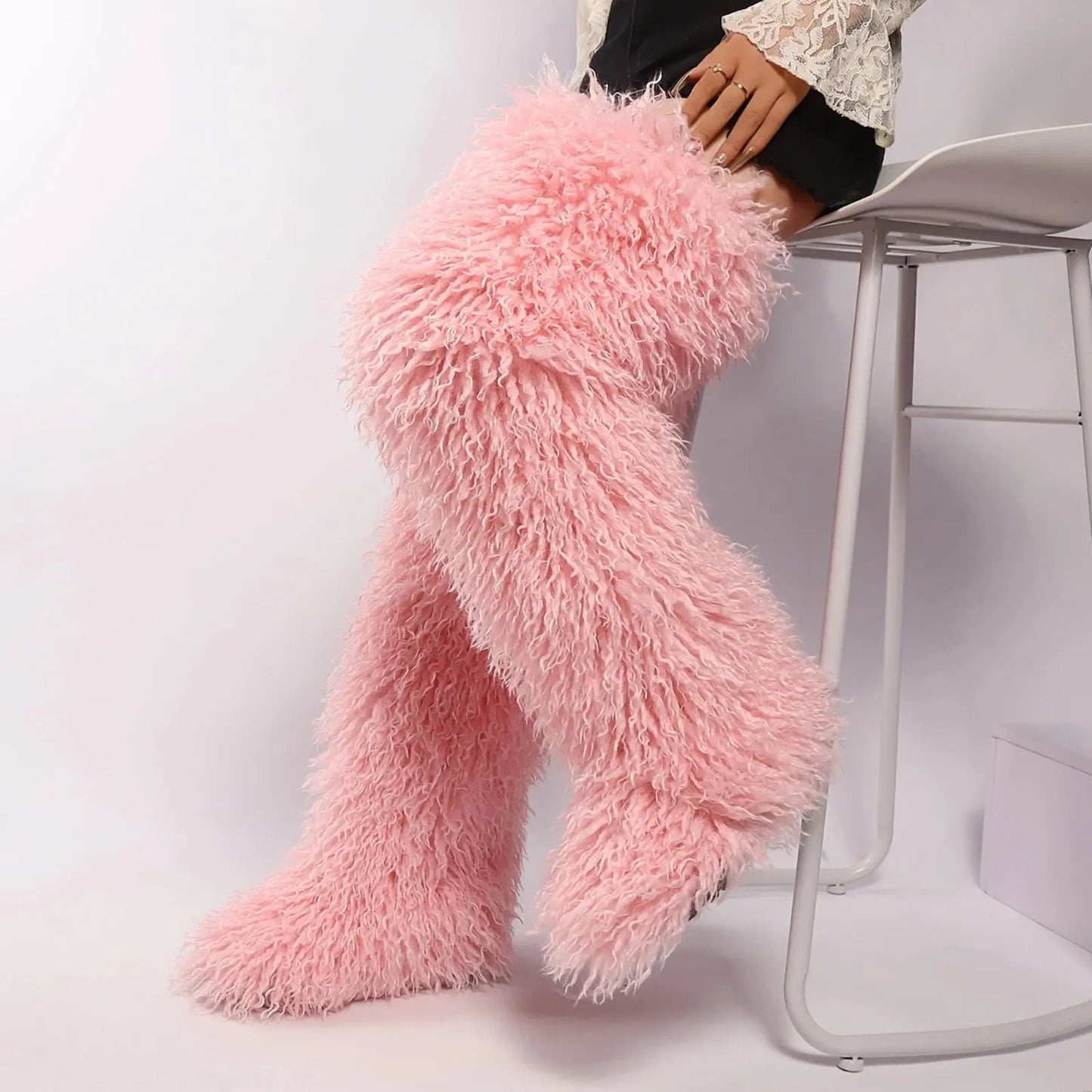 Royal Frost” Thigh-High Fur Boots – Luxe Mongolian Fox Snow Boots for the Modern It-Girl Majesty Me Streetwear™