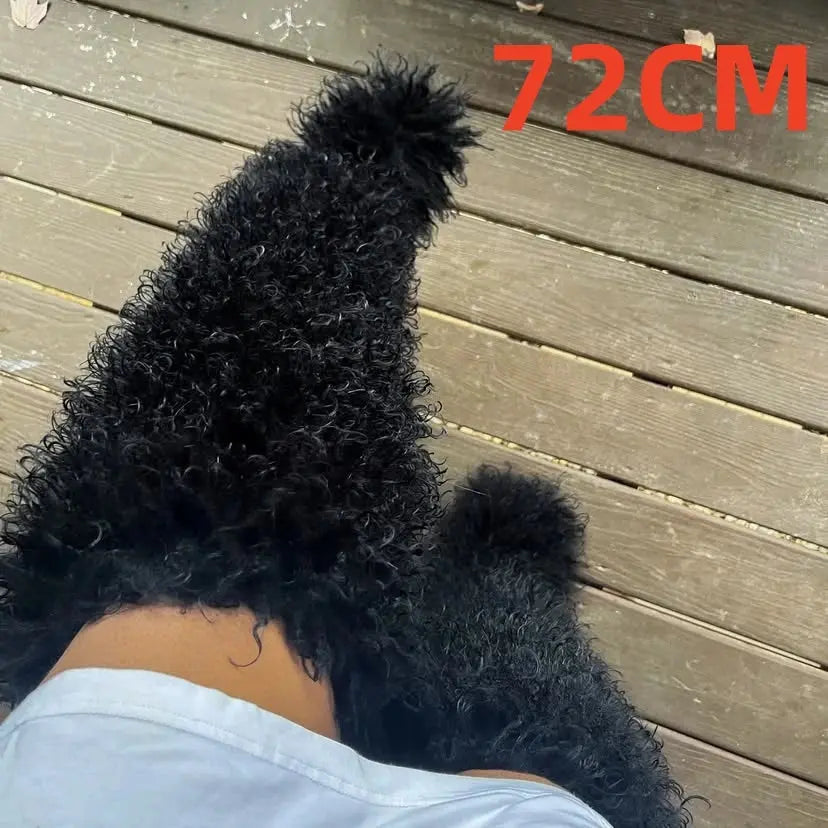 Royal Frost” Thigh-High Fur Boots – Luxe Mongolian Fox Snow Boots for the Modern It-Girl Majesty Me Streetwear™