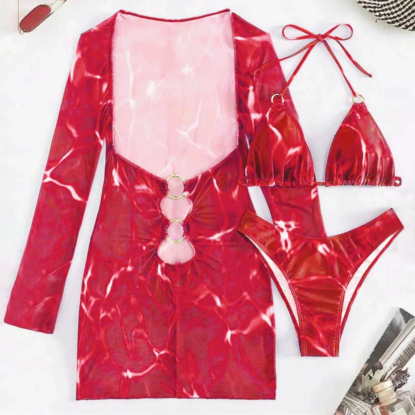 Women’s 3-Piece Swimsuit Set – Bikini Top, Bottom & Long Split Cover-Up Skirt (2025 Collection) - Majesty Me