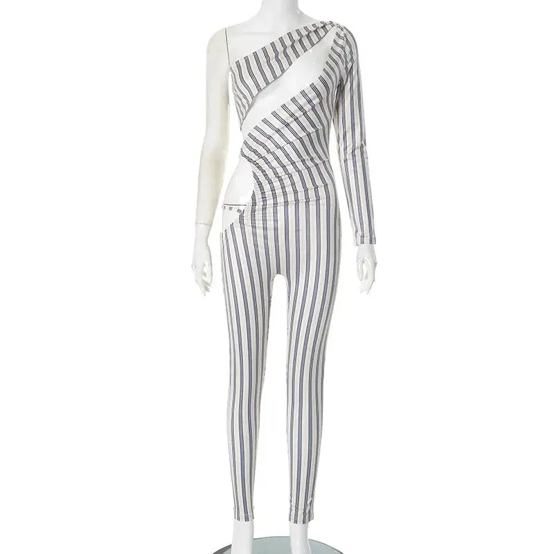Striped Contour Cutout Jumpsuit Majesty Me