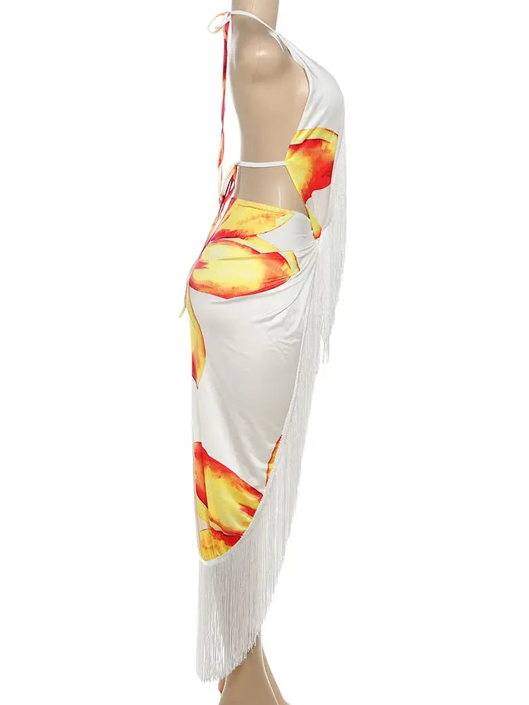 Tassel Halter Two-Piece Set – Women’s Knot Wrap Backless Crop Top & Split Skirt | Sexy Clubwear & Vacation Outfit Majesty Me Streetwear™