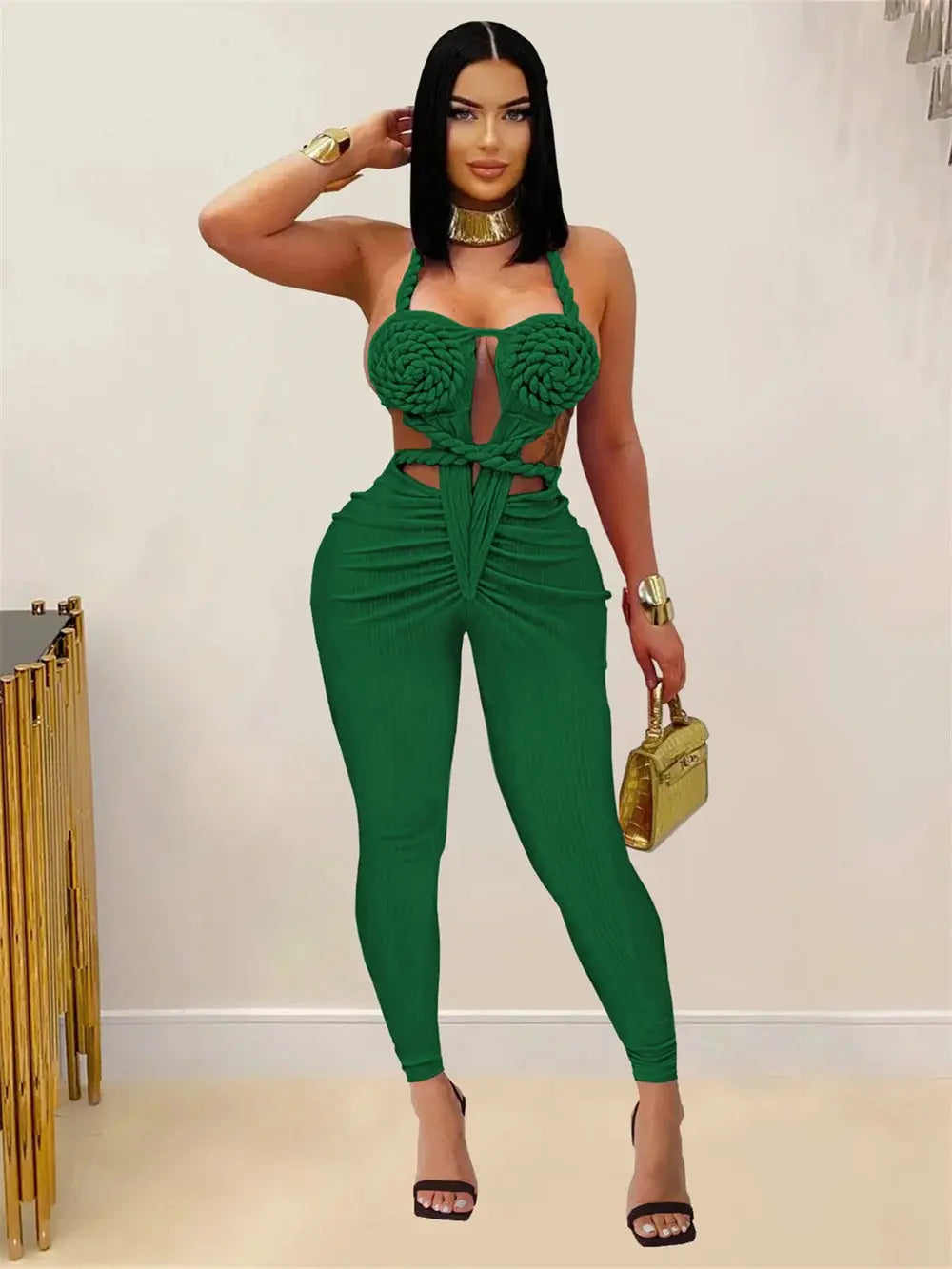 Snatched Peach Backless Jumpsuit – Ruched Halter Bodycon Majesty Me
