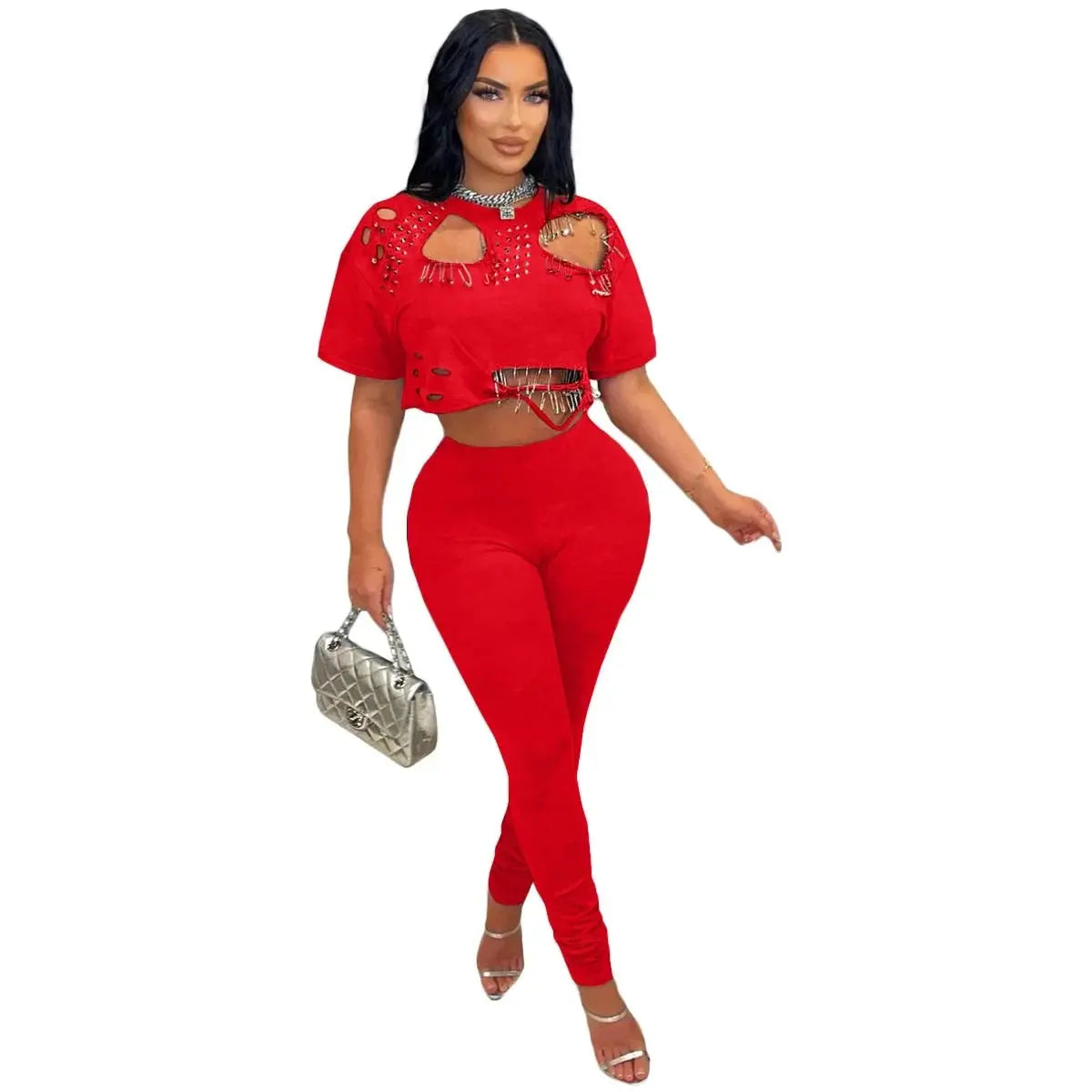 Majesty Me “Pin Me Up” Two-Piece Set – Round Neck Crop Tee & Matching Shorts Majesty Me Streetwear™