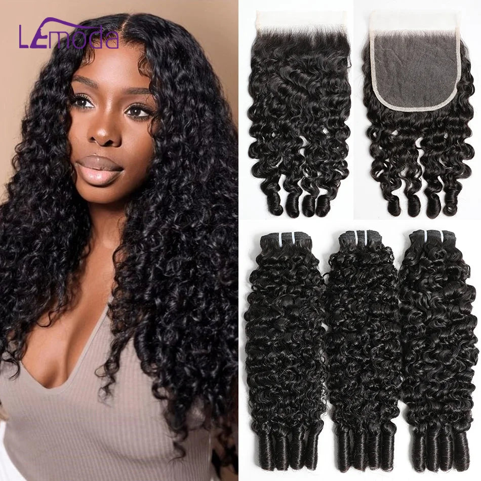 Lemoda Burmese Curly Bundles With Closure Human Hair 5x5 HD Transparent Lace Closure Virgin Human Hair Bundles 15A Extensions Majesty Me