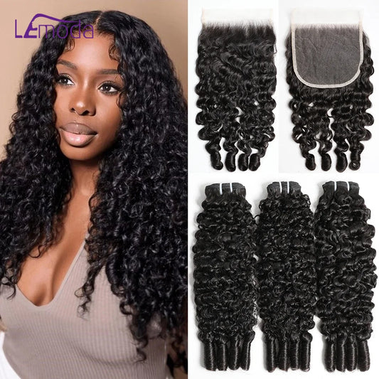 Lemoda Burmese Curly Bundles With Closure Human Hair 5x5 HD Transparent Lace Closure Virgin Human Hair Bundles 15A Extensions Majesty Me