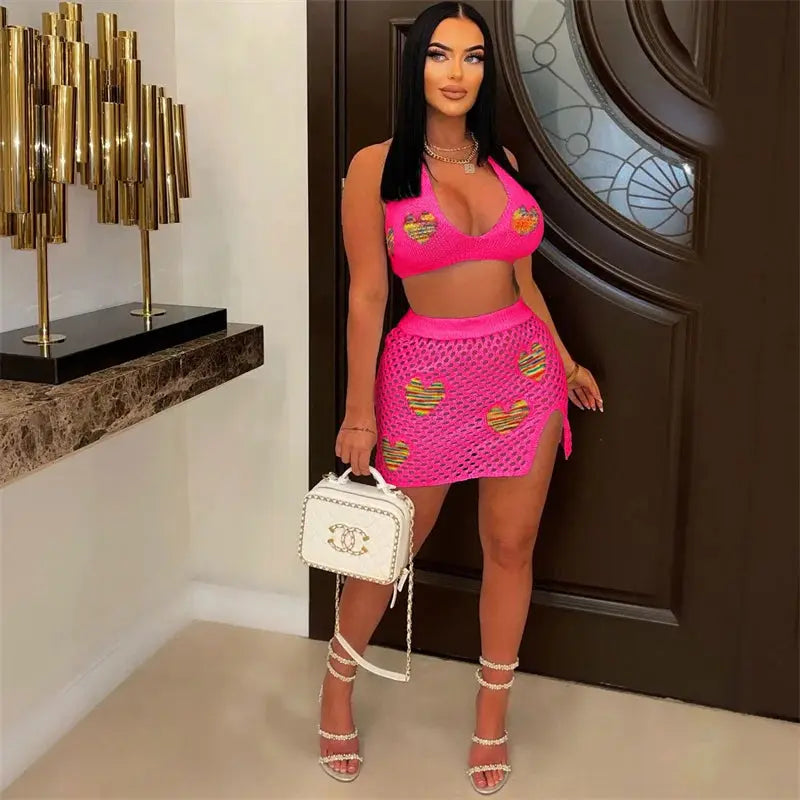 Majesty Me “Golden Hour” Crochet Set – Halter Crop Top & Matching Mini Skirt Majesty Me Streetwear™